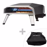 Kaasukäyttöinen pizzauuni (samottikivipohja) - 702x562 mm - 1 x Ø 40 cm - Ø 40 cm pizza - enintään 500 °C - musta / hopea - sis. kantolaukku, pizzakivi