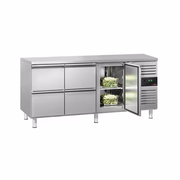 Mostrador refrigerado ECO - 1795x700mm - de trabajo - 1 puerta y 4 cajones - GN 1/1 - refrigeración ventilada