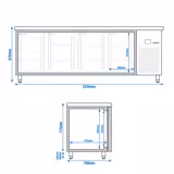 Koelwerkbank PREMIUM - 2330x700mm - met 4 glazen deuren