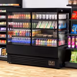 Commercial wall-mounted refrigerated display shelving - 1500 mm - 493 litres - with 2 double-glazed sliding doors and 3 shelves