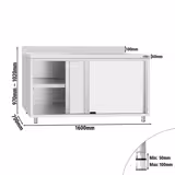 Rozsdamentes acél munkaszekrény ECO - 1600x700 mm - tolóajtós – hátsó felhajtással