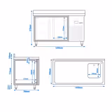 Commercial Counter Fridge PREMIUM - 1430x700mm - with 2 doors - sink right - with upstand - capacity 270 litres