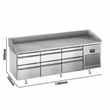 Banco pizza refrigerato PREMIUM PLUS - 1980x700mm - con 1 porta & 6 cassetti - piano in granito