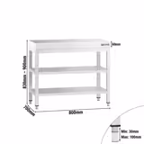 Stół roboczy centralny ze stali nierdzewnej PREMIUM - 800x700mm - z dwiema półkami & wzmocniony