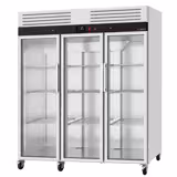 Jääkaappi Ruostumaton teräs ECO - 1800 mm - 2100 l - +0…+8 °C - mitat 3 lasiovea - digitaalinen termostaatti, kiertoilmajäähdytys, R290, lukittava, 6 pyörää