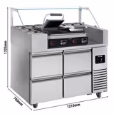 Saladette réfrigérée professionnelle - 1210x700mm - 4 tiroirs - pour 9x GN 1/6 - incl. vitrine à ingrédients