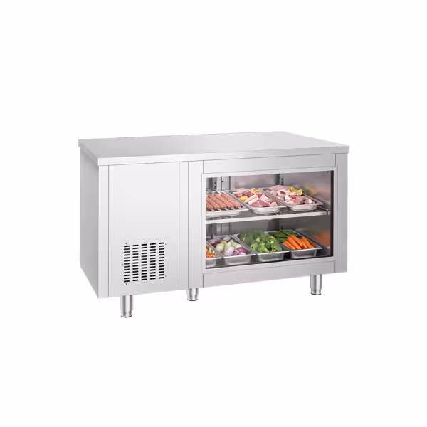 Commercial Counter Fridge - 1400x700mm - with 2 doors - glass doors - capacity 281 litres