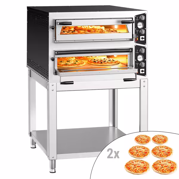 Elektrische pizzaoven (chamotte bakvloer) - 990x1270x1560mm - 2 kamers - 2x6 pizza’s Ø35cm - tot 450°C - Handmatig - incl. onderstel