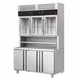 Combinación de refrigeración con enfriamiento superior e inferior - 1350mm - 3 puertas de cristal arriba, 3 puertas abajo y encimera
