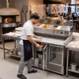 Commercial Pizza Prep Counter - Granite Top ECO - 1400x700mm - with 3 glass doors - incl. refrigerated topping unit with glass sneeze guard - 6x GN 1/4