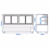 Commercial serve over counter MADRID - 735L - 2000mm - Double glazing - with 2 adjustable shelves - rear sliding doors - Black matt