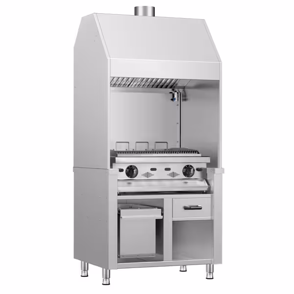 Gasgrill BERLIN - 960mm - 14,0kW - Gietijzeren rooster - Staand model - RVS