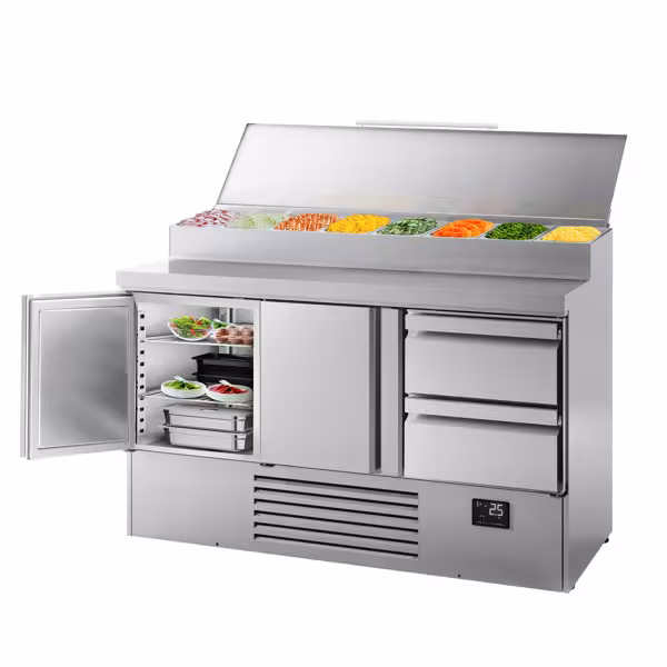 Commercial Saladette Prep Counter - 1460x700mm - 2 Doors & 2 Drawers - for 8x GN 1/4