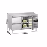Tavolo refrigerato ECO - 1360x700mm - Ventilata - 282 L - con 1 porta battenti - con 2 cassetti - Alzatina