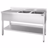 Plonge en inox PREMIUM - 1600x600mm - avec étagère basse - 2 bacs à droite