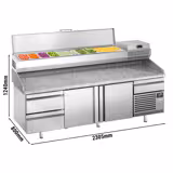 Commercial Pizza Prep Counter - Granite Top PREMIUM PLUS - 3305x800mm - with 3 doors & 3 drawers - incl. refrigerated topping unit - 10x GN 1/3