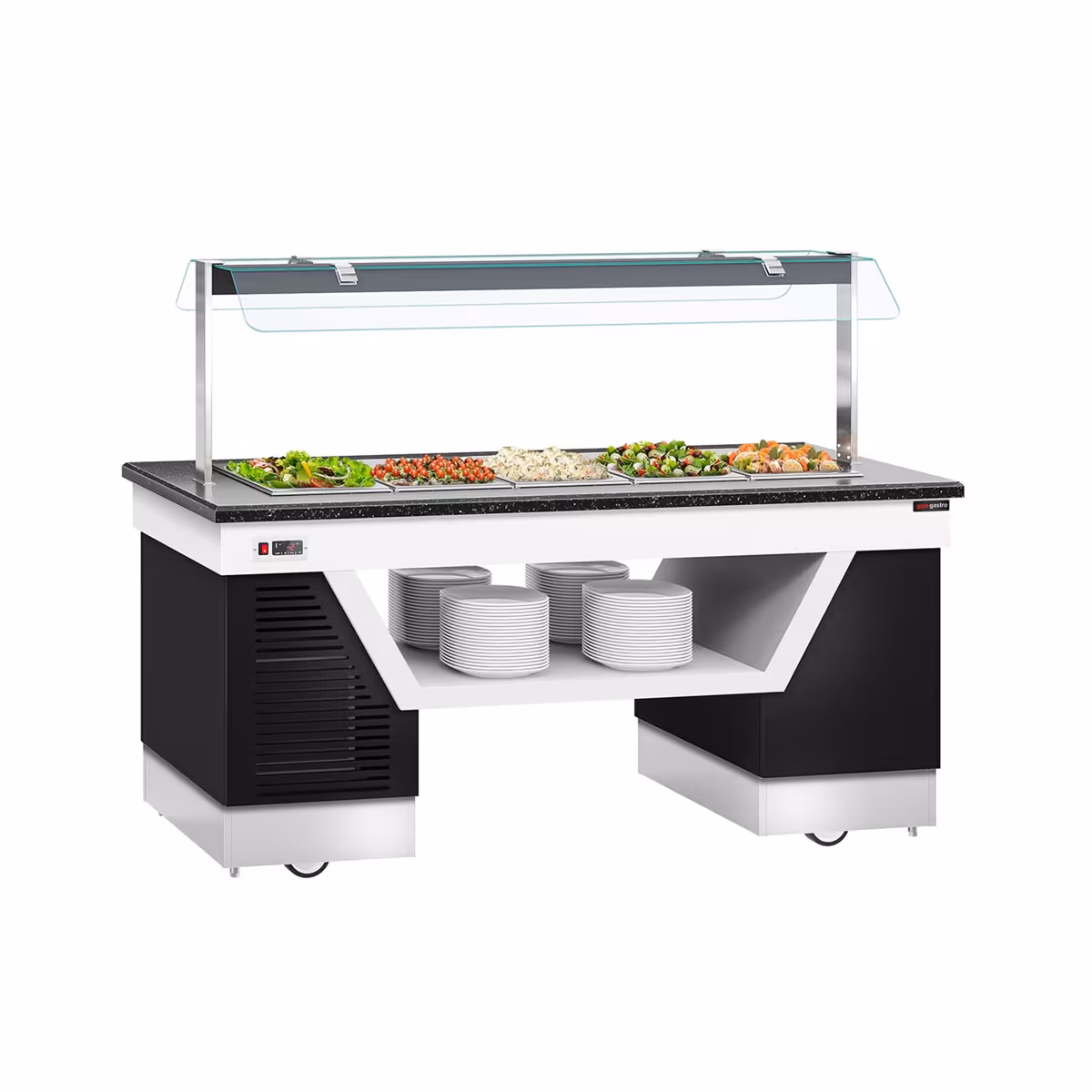 Buffet counter cold BELFAST - 2000mm - with cooling tray & castors - for GN 1/1