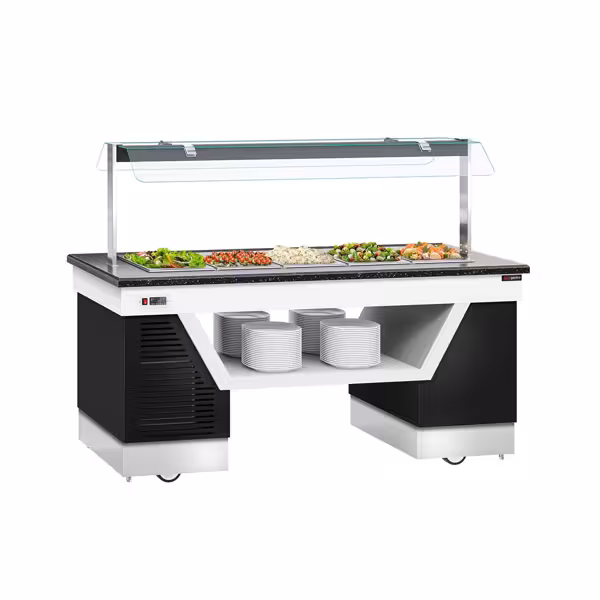 Buffet counter cold BELFAST - 2000mm - with cooling tray & castors - for GN 1/1