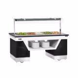 Refrigerated Buffet Display BELFAST - 2000mm - with Refrigerated Well + Flat Glass Sneeze Guard - on Castors - for 5x GN 1/1 - Black