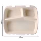 (60 pcs) Barquette réutilisable 3 compartiments - 245x200mm - Crème - Empilable