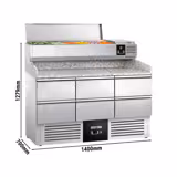 Commercial Pizza Prep Counter - Granite Top PREMIUM - 1400x700mm - with 0 doors & 6 drawers 1/2 - incl. refrigerated topping unit - 6x GN 1/4
