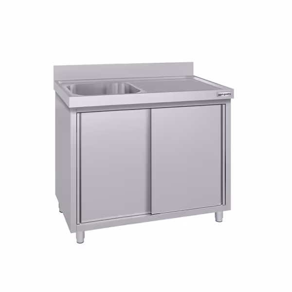 Rozsdamentes acél mosogató szekrény ECO - 1000x600 mm - tolóajtóval - 1 medence - bal oldali medence