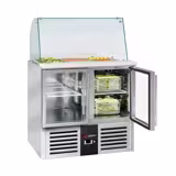 Salata Hazırlık Buzdolabı PREMIUM - 900mm - 288L - 2 cam kapılı - camlı üstlük ile 2 adet GN 1/1 için & paslanmaz çelik kapak