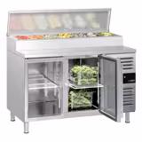 Mesa saladette de preparación PREMIUM - 1360x700mm - con 2 puertas de cristal - para 7x GN 1/3