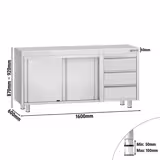 Armoire de travail en inox ECO - 1600x600 mm - avec 3 tiroirs à droite          