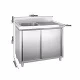 Commercial Sink Cabinet PREMIUM - 1000x600mm - with 1 bowl left-hand