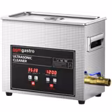 Pulitore a ultrasuoni - 6,5L - 180W potenza ultrasonica - 40kHz - con riscaldamento - 20-80°C - digitale - funzione degassaggio - con valvola di scarico