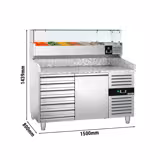 Table réfrigérée à pizza ECO - 1500 x 800 mm - avec 1 porte et 7 tiroirs - incl. vitrine réfrigérée - 6 x GN 1/3