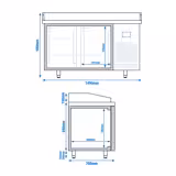 Pizzawerkbank PREMIUM PLUS - 1490x700mm - granieten werkblad - met 2 deuren