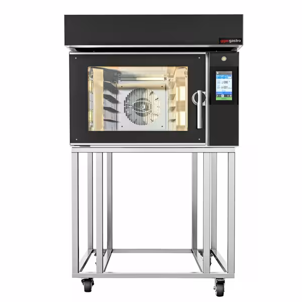 Electric Bakery Convection Oven - with Humidity Control - Touchscreen Controls - 5x 600x400mm (EN 60x40) - Black - with Prover Cabinet & with Stand
