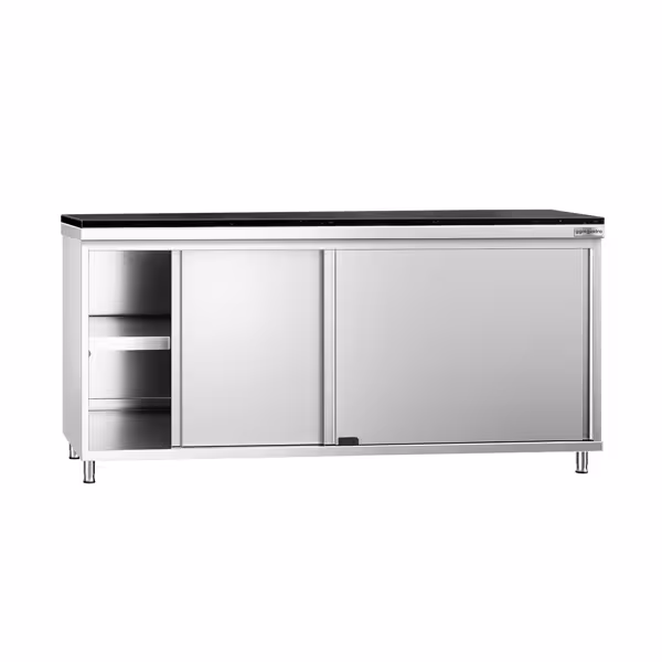 Roestvrijstalen werkkast PREMIUM - 1800 x 700 mm - met schuifdeur - incl. granieten werkblad