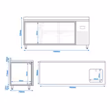 Commercial Counter Fridge PREMIUM PLUS - 1960x700mm - with sink - with 1 door, 4 drawers - with upstand - capacity 465 litres