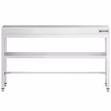 Mesa de trabajo de acero inox.  PREMIUM 1,6 m - con estante intermedio y travesaños bajos