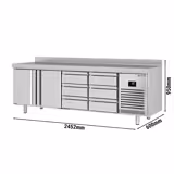 Commercial Counter Fridge PREMIUM PLUS - 2452x600mm - with 2 doors - 6 drawers 1/2 - with upstand - capacity 510 litres