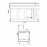 Rashladni pult za pripremu pizze PREMIUM - 2000x800 mm - sa 3 vrata - uklj. Rashladna nadograđena vitrina - 9x GN 1/3