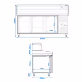 Pizzawerkbank PREMIUM - 2025x800mm - met granieten werkblad - met 3 deuren - incl. opzetkoelvitrine - 10x GN 1/4