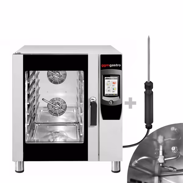Bakery-Electric Commercial Combi Oven - Touchscreen Controls - 6x EN 600x400 or 6x GN 1/1 - incl. Automatic washing system, Core temperature probe, Wi‑Fi & USB