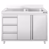 Diskbänk med underskåp ECO - rostfritt stål - 1200x600 mm - 3 lådor - med 1 ho - höger