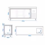 Koelwerkbank PREMIUM PLUS - 1960x600mm - met 3 deuren - opstand