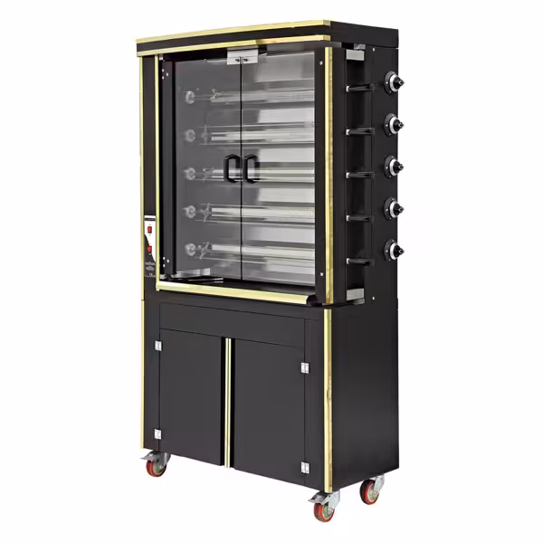 Gas kippengrill - 30kW - 5 spitten voor 30 kippen - zwart