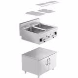 Commercial Electric Pasta Cooker - Twin Tank - Freestanding - 2x26L - 12kW - with Drain Tap - on Cupboard Base - 2-Door - 700mm Depth