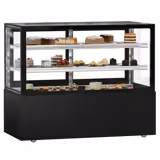 Vetrina pasticceria refrigerata MADRID - 620l - 1500mm - Doppio vetro - con 2 ripiani - LED interni; porte posteriori scorrevoli; 4 lati vetro - Nero opaco