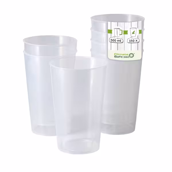 (150 db) Pohár - 500 ml - Ø 90 mm - polipropilén, mosogatógépben mosható, újrahasználható, egymásba rakható, újrahasznosítható, európai gyártás, töltővonallal - átlátszó