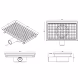RVS vloerput - 500x300mm - lage inbouwhoogte & zijuitlaat - DN70
