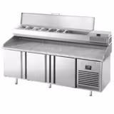 Table réfrigérée à pizza Premium PLUS - 1980 x 700 mm - avec 3 portes - incl. vitrine réfrigérée de présentation - 9x GN 1/4