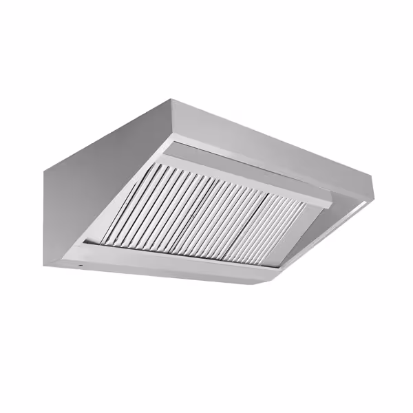 Hotte de parede PROFISSIONAL sem motor - 1400mm - com filtros anti-gordura em inox, iluminação e com calha/coletor e torneira de drenagem de gorduras